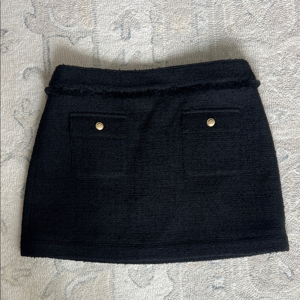 J. Crew Black Tweed Mini Skirt with Gold Accents size 14